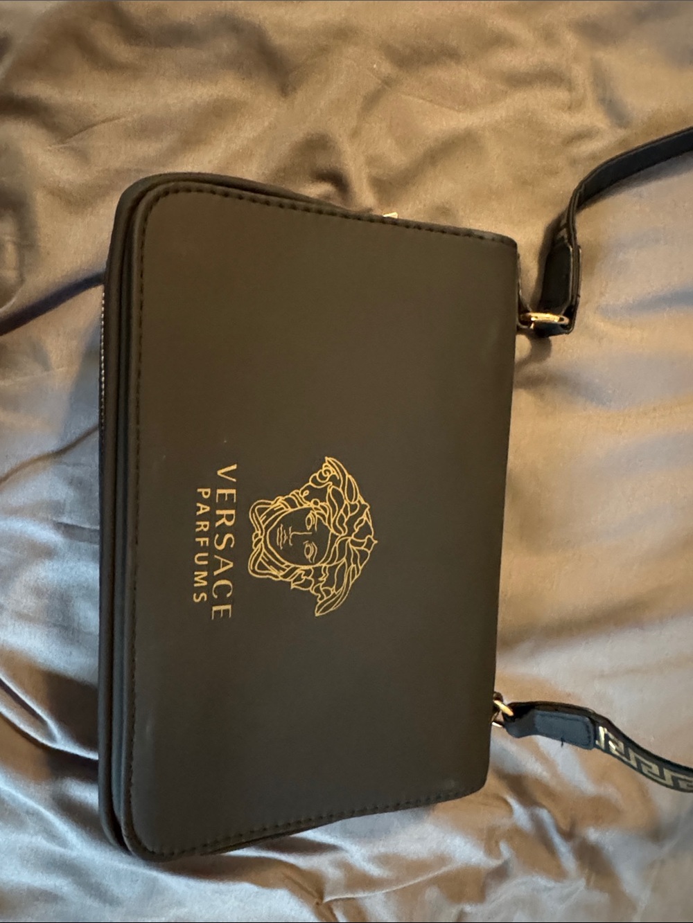 Versace Black Messenger Bag with Gold Medusa Emblem